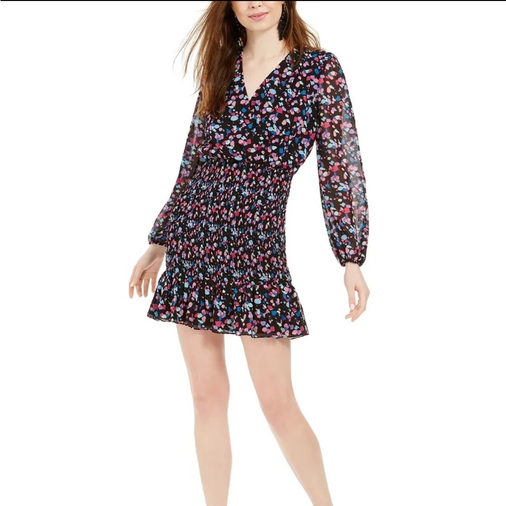 Leyden Women's Printed Long Sleeve V Neck Sheath Dress Black Size Small